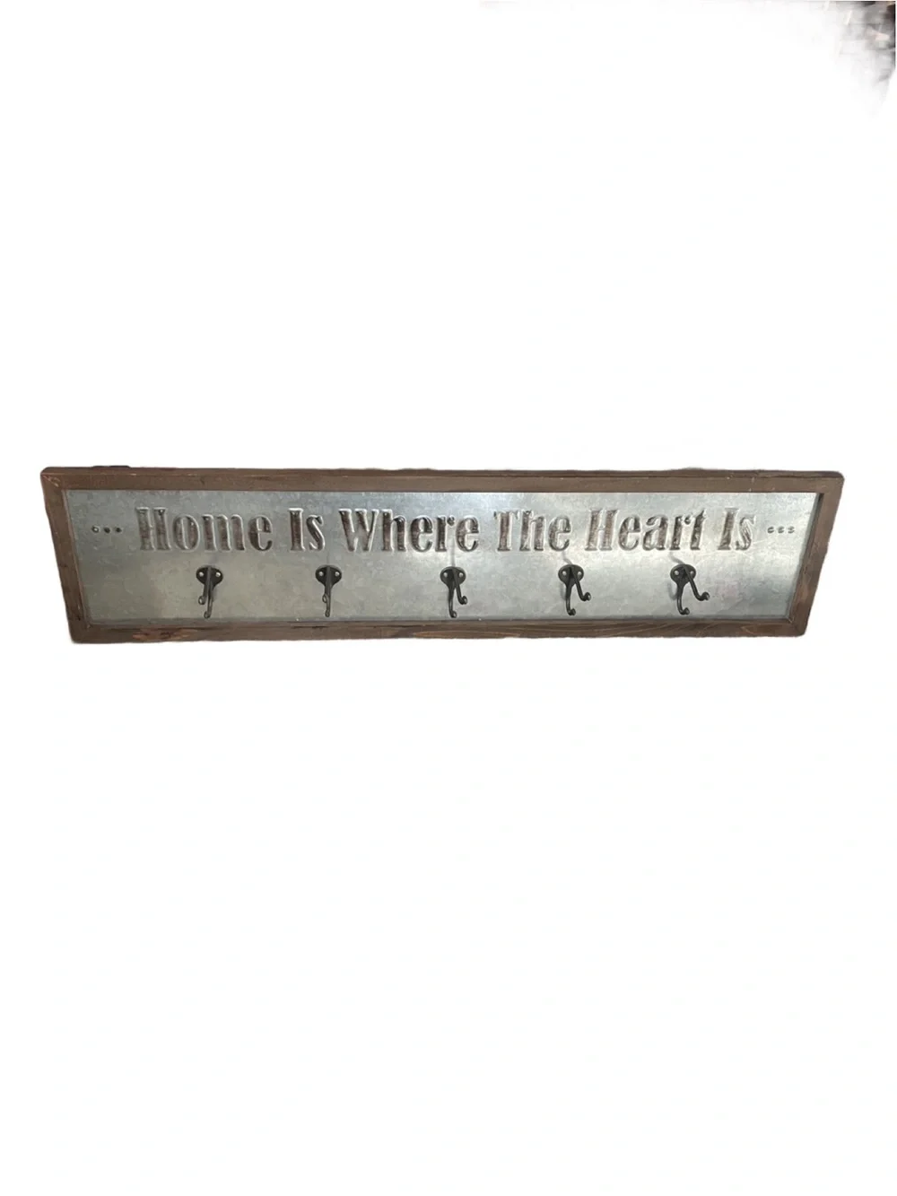 Element 'Home Is Where The Heart Is' Metal and Wood Hook Rack - Brown & Silver